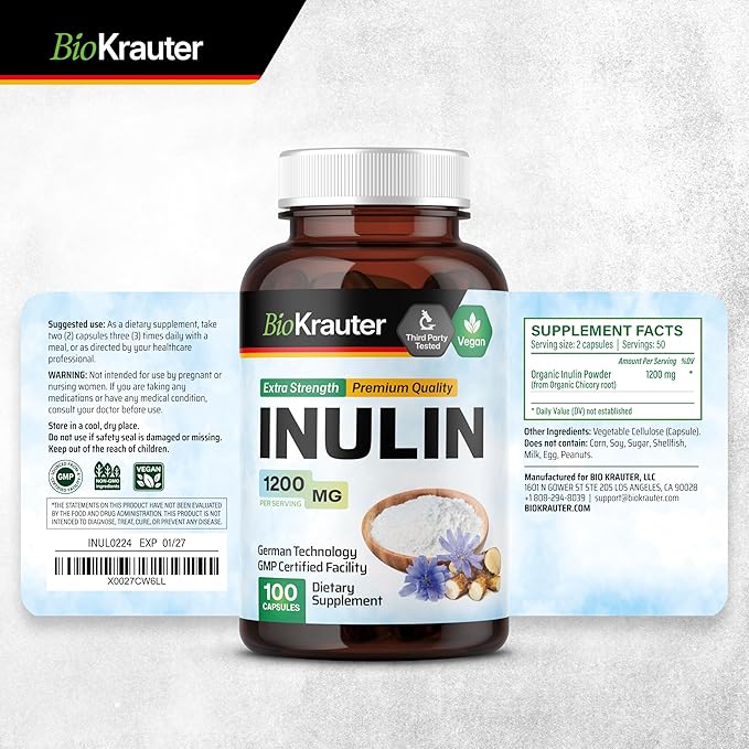 BIO KRAUTER Inulin 100 Capsules &amp Licorice Root Tincture 2 Fl. Oz.