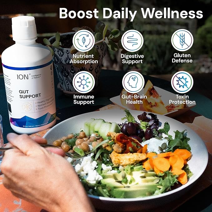 ION* Intelligence of Nature Gut Support Liquid Supplement - Gut &amp Digestive Health Liquid Drops Cleanse &amp Detox with Humic Extract for Women &amp Men Adults &amp Kids 4+ - 32 fl oz (Pack o