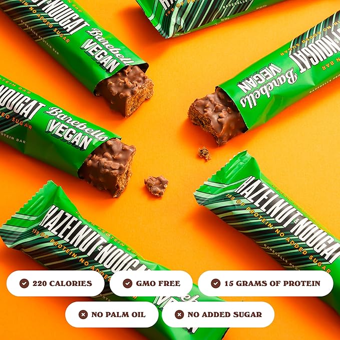 Barebells Vegan Protein Bars Hazelnut-Nougat &amp Peanut Caramel - 24 count 15g of Plant-Based High Protein Treats - Chocolate Nutrition Bar with 1g Total Sugar - On The Go Breakfast or Post-Workout