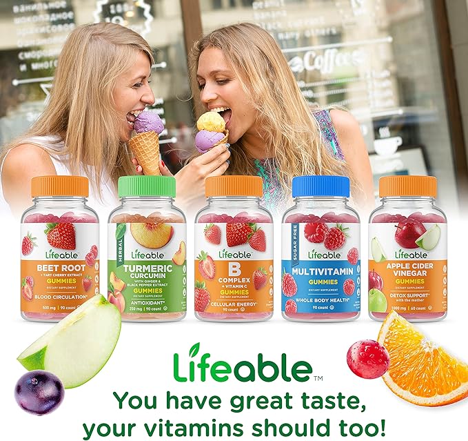 Lifeable Sugar Free Vitamin B12 + Vitamin D 5000 IU Gummies Bundle - Great Tasting Vitamin Supplement Gluten Free GMO Free Chewable Gummy