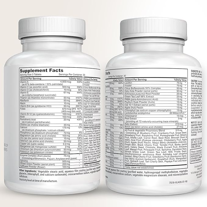 Fruit and Veggies Supplement - Multi Vitamins for Adults w/ Vitamins A B Complex D E Zinc Biotin Calcium - Fruit Vegetable Supplements for Energy &amp Immunity Support - Vitamins Supplements