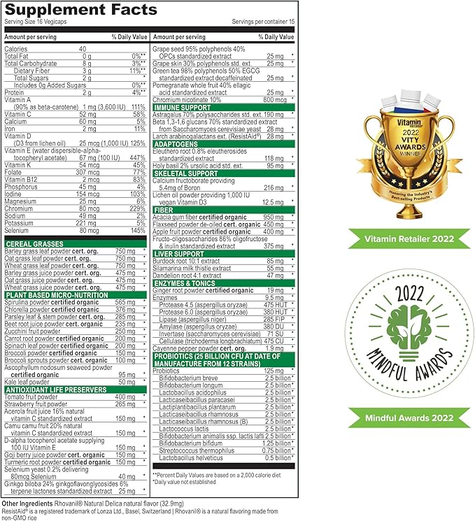 Vibrant Health Green Vibrance Vegan Superfood Pills 240 Count (Pack of 1)