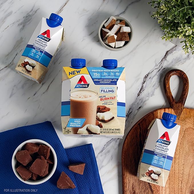 Atkins Creamy Chocolate Coconut Protein Shake15g Protein2g Net Carbs1g SugarKeto Friendly(Pack of 24)