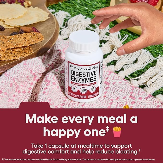 Physician's CHOICE - Full Gut Health Bundle: Collagen Peptides Powder + Digestive Enzymes 60ct for Digestive Comfort Workout Recovery &amp Skin Nails and Joint Support