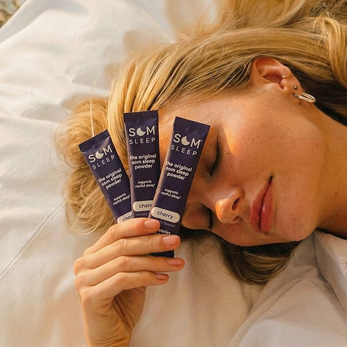 Calm Sleep Aid Drink Mix Powder Som Sleep Melatonin 3mg Magnesium Vitamin B6 L-Theanine &amp GABA – Vegan Zero Sugar Keto Friendly – Cherry 60-Pack