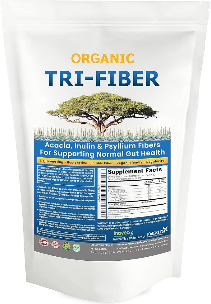 Tri-Fiber Soluble Fiber Powder Unflavored High Fiber 3-in-1 Soluble Fiber Supplement for Digestive Support. Dietary Fiber 1 lbs (16oz)