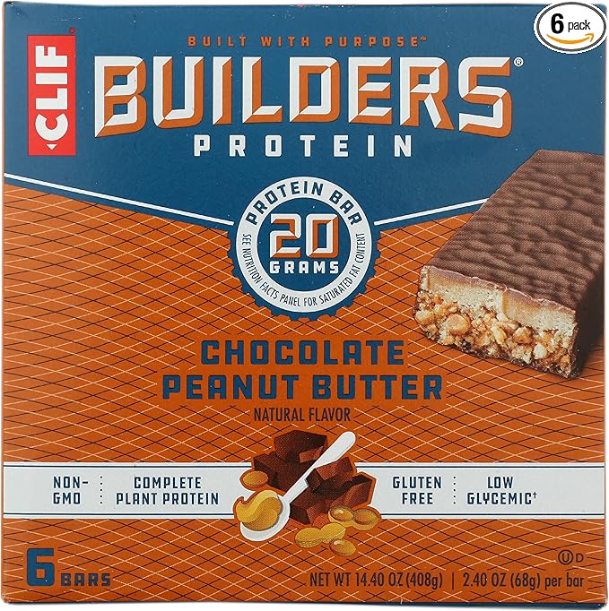 Clif Builders Protein Bars Chocolate Peanut Butter Natural Flavors Complete Plant Protein Kosher Gluten Free &amp Non-GMO 6 Count 14.4 Ounce (Pack of 6)