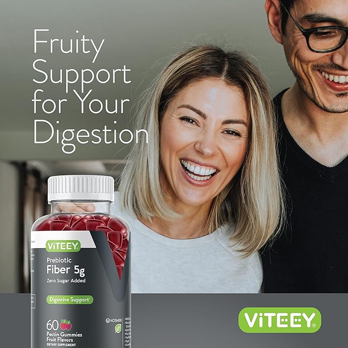 Viteey Prebiotic Fiber Gummies for Adults 5g - Gut Health &amp Digestive Soluble Fiber Supplement Gummies - Zero Sugar Added Vegan Gluten-Free - 120 Count