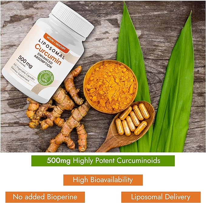 Liposomal Turmeric Curcumin Supplement - High Absorption Capsules for Immune &amp Joint Support - Non-GMO No Fillers No Additives No Black Pepper - 500mg Per Serving - 60 Capsules