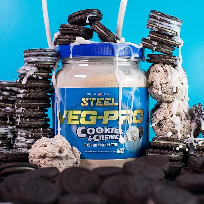 Steel Supplements Veg-PRO | Vegan Protein Powder Cookies and Creme | 25 Servings (1.65lbs) | Protein Powder with BCAA Amino Acid | Non GMO | Non Dairy | Low Carb Formula