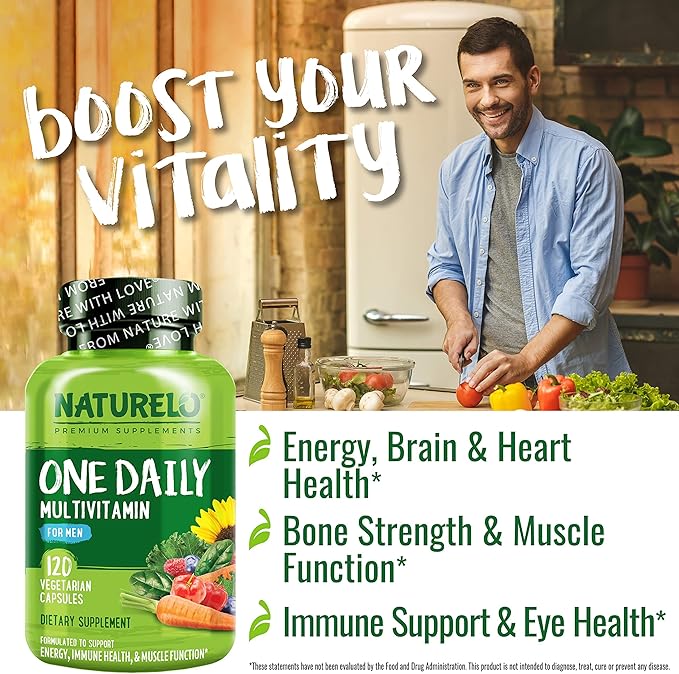 NATURELO Magnesium Glycinate Chelate Complex - 120 Capsules and One Daily Multivitamin for Men 120 Vegetarian Capsules Bundle