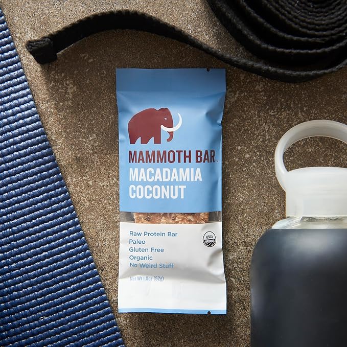 Mammoth Bar Macadamia Coconut Bar - 10 Organic Protein Bars – Prebiotic • Paleo • Gluten Free • Egg Protein • GMO Free • Raw • Premium Nuts