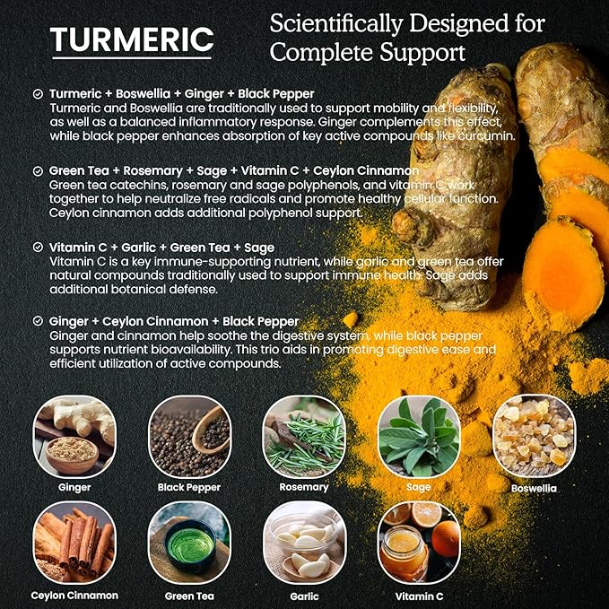 (2 Pack) Organic Turmeric Curcumin Supplement with Black Pepper and Ginger - Liquid Turmeric Extract Drops (with Cinnamon Rosemary) - Mobility and Flexibility Support and Digestive Health - 1 Fl Oz