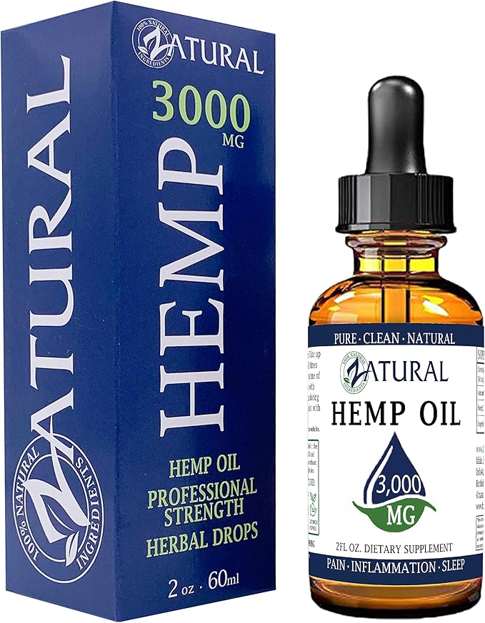 3000mg Zatural Hemp Oil Drops: Hemp Seed Oil | Rich in Omega 3 &amp 6 (3000mg Natural)