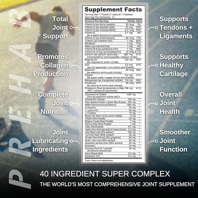 Tendon + Ligament + Total Joint Support | #1 Joint Supplement for Athletes | 40 Ingredient Super Complex | Glucosamine Chondroitin MSM Turmeric | Premium Tendon Ligament Joint Supplement
