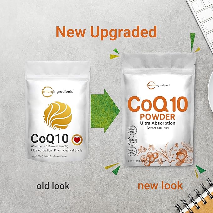 Micro Ingredients Water Soluble COQ10 Supplement (COQ10 200mg Per Serving in Powder Form) 50 Grams (8 Months Supply) Extra Absorption Vegan Friendly