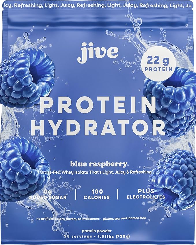 Jive Clear Protein Powder - 22g Grass-Fed Whey Isolate 25 Servings - Blue Raspberry - 895mg of Electrolytes - Zero Added Sugar - Clear Drink Protein Water &amp Juice