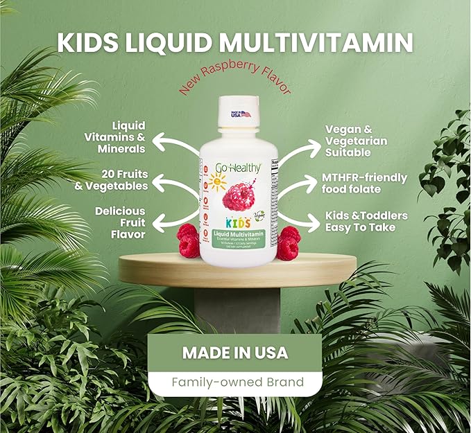 Go Healthy Kids Liquid Multivitamin Immune Support Kid Liquid Multivitamins High Absorption Vegan Vitamins Kids Vitamins Multivitamin Raspberry Flavor - 30-60 Servings