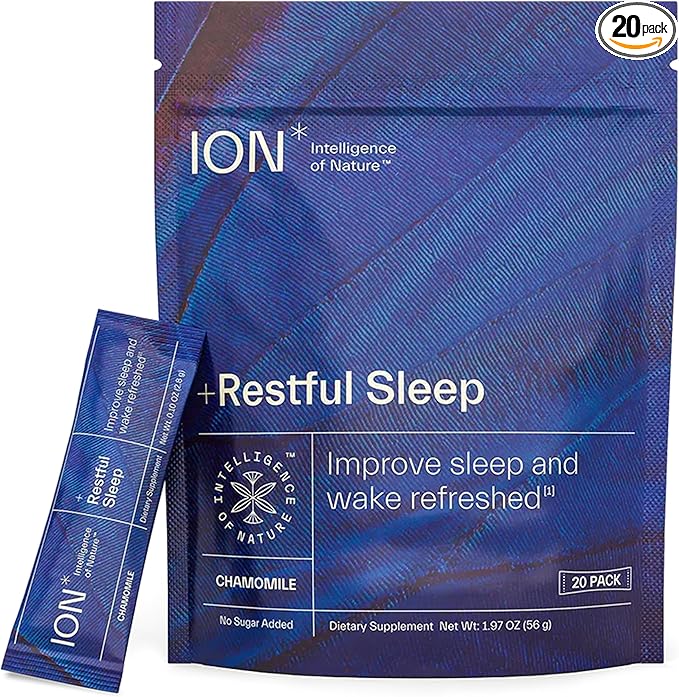 ION* Intelligence of Nature Restful Sleep - Ashwagandha Calm Sleep Aid Powder Drink Mix for Restful Night with Magnesium and L Theanine for Women and Men - 20 Packets
