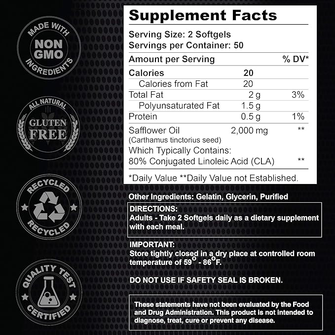 ALFA VITAMINS Maximum CLA 2000 mg – Conjugated Linoleic Acid Supplement for Active Lifestyles - 100 Softgels 2 Pack