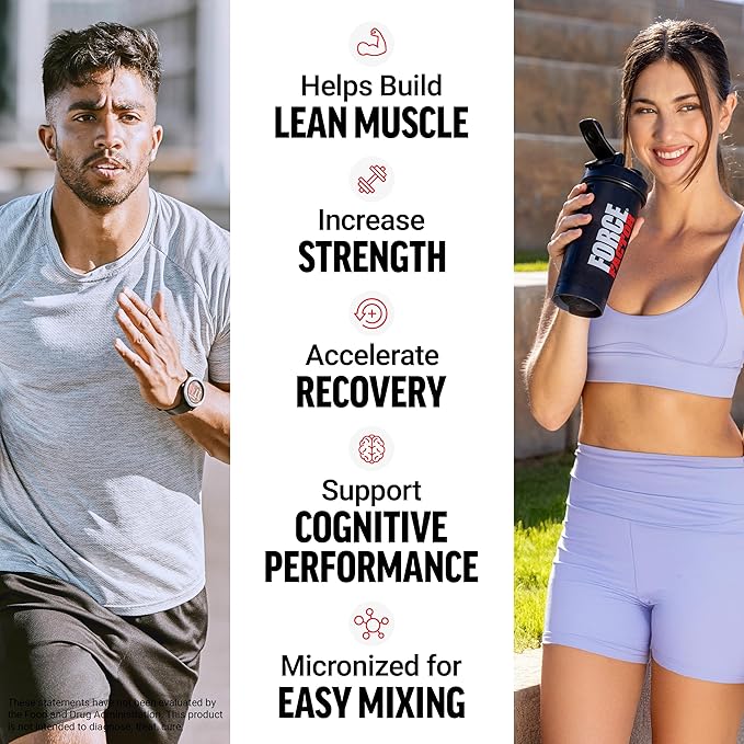 Force Factor Creatine Monohydrate Powder 5g Micronized Dose to Support Muscle Growth Strength Recovery Cognitive Health &amp Working Memory Blue Raspberry 100 Servings