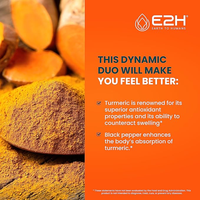 E2H Turmeric Curcumin Drops with Black Pepper - Boost Your Health - Joint Support Supplement - Vegan - Non-GMO - (2 Bottles)