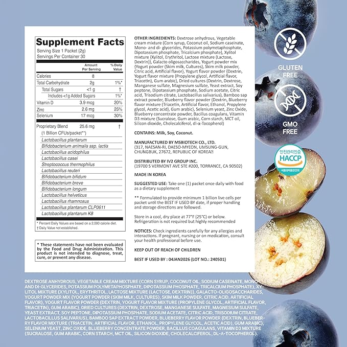 Doctor Developed Premium Impact Probiotics | 13 Probiotic Strains | 1 Billion CFU | For All Ages and Genders | Essential Vitamins | Digestive &amp Gut Health | Blueberry Yogurt Flavor | 30 Count