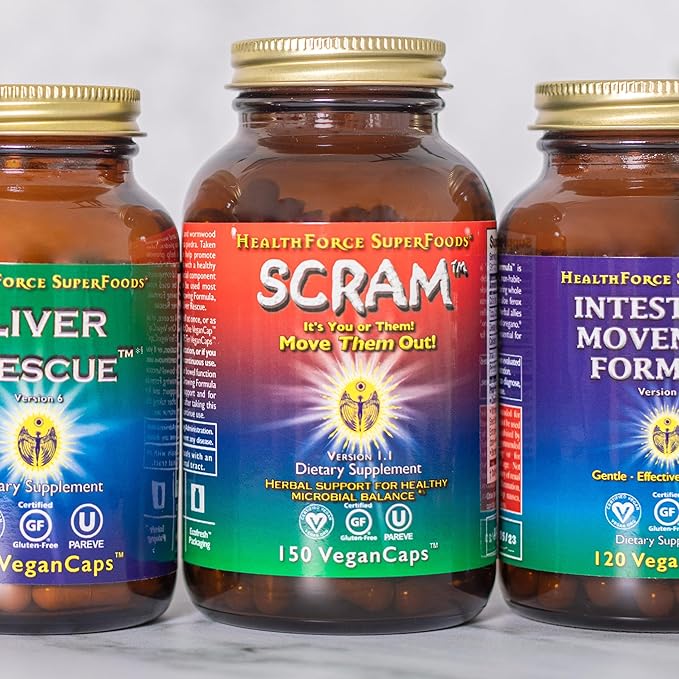 HEALTHFORCE SUPERFOODS Scram - Herbal Supplement with Milk Thistle Wormwood &amp Black Walnut - Digestion Support Capsules - 150 Vegan Capsules