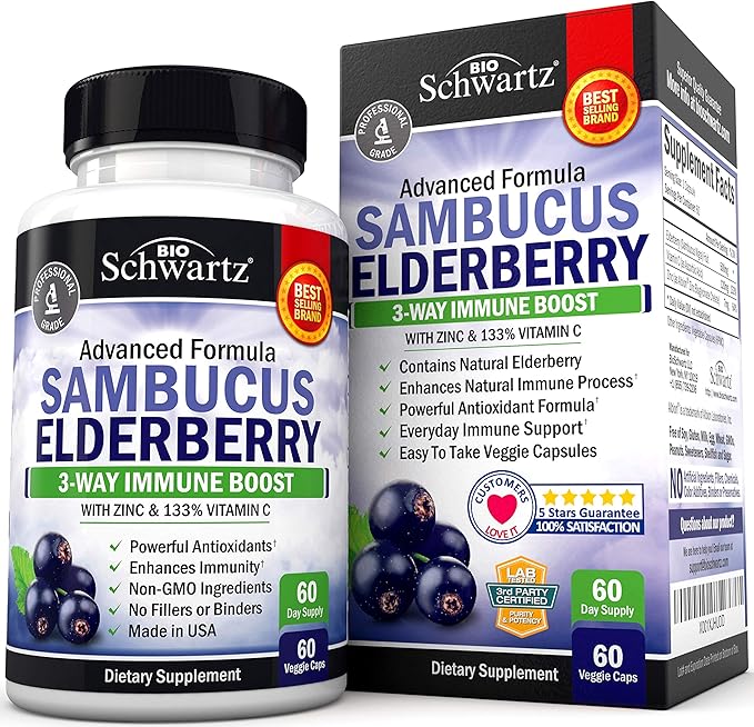 Glutathione Complex with Milk Thistle Extract Vitamin C &amp Quercetin + Sambucus Elderberry Capsules with Zinc &amp Vitamin C - Natural Antioxidant Formulas - Promotes Liver &amp Immune Support