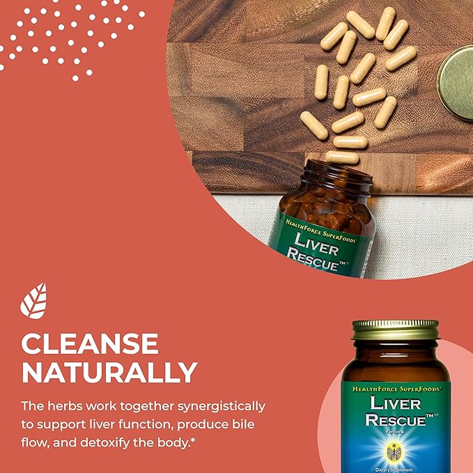 HEALTHFORCE SUPERFOODS Liver Rescue - Natural Liver Cleanse - with Milk Thistle &amp Dandelion Root - Gluten-Free &amp Vegan - 60 Capsules