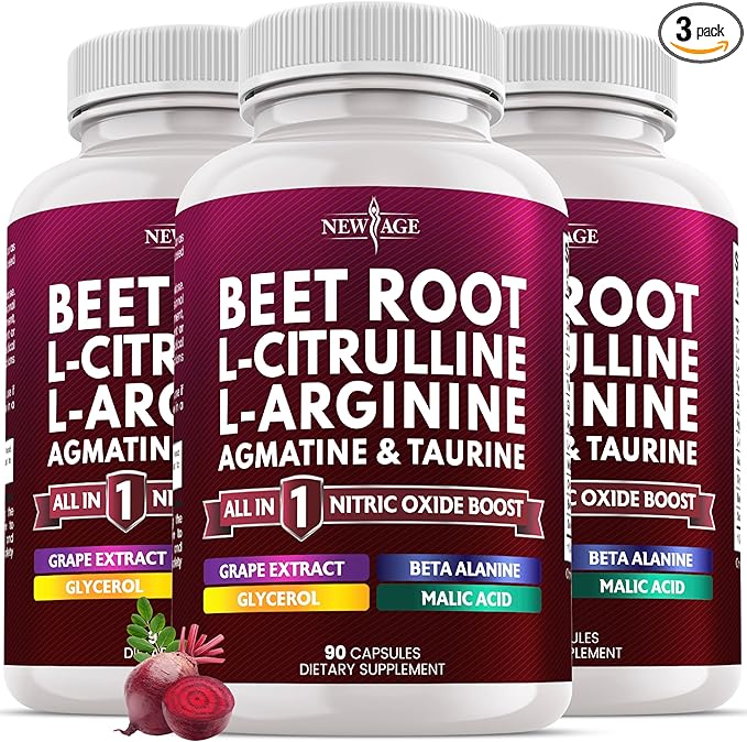 NEW AGE Beet Root Capsules - L Arginine L Citrulline Nitric Oxide Beetroot Powder Arginine Citrulline Supplement – 270 Vegan Capsules