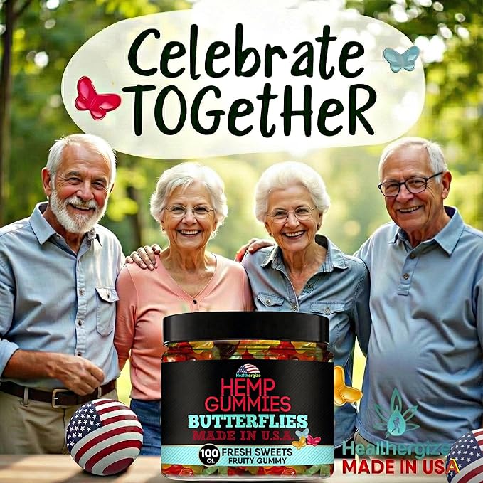 Hemp Gummies Edibles-Delicious Butterflies Gummy Bears-Fresh Fruity Flavors-Natural Candy Peace and Relaxation-for Sleep Calm Relax-Made in USA-100 Count