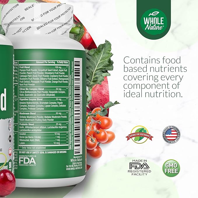 Whole Food Multivitamin for Men and Women (2PACK): Whole Nature Daily Superfood Vitamins Plus Minerals Digestive Enzymes Probiotics and Omegas. Plant Based Multi Vitamin Non GMO Gluten Free