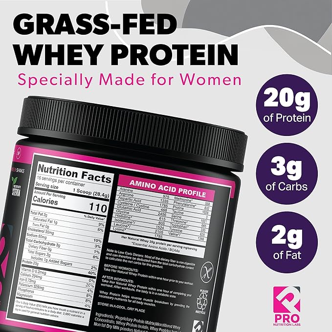 Whey Protein Powder for Women Vanilla Powder - Low Carb Gluten-Free Grass-Fed rBGH-Free - Supports Weight Loss - Natural Stevia Sweetened Protein Shake 20g (Creamy Vanilla 1lb)
