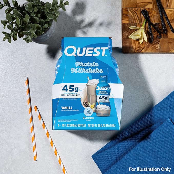 Quest Nutrition Vanilla Protein Shake 45g Protein 2g Sugar 3g Net Carbs Ready to Drink Gluten Free 12 Count