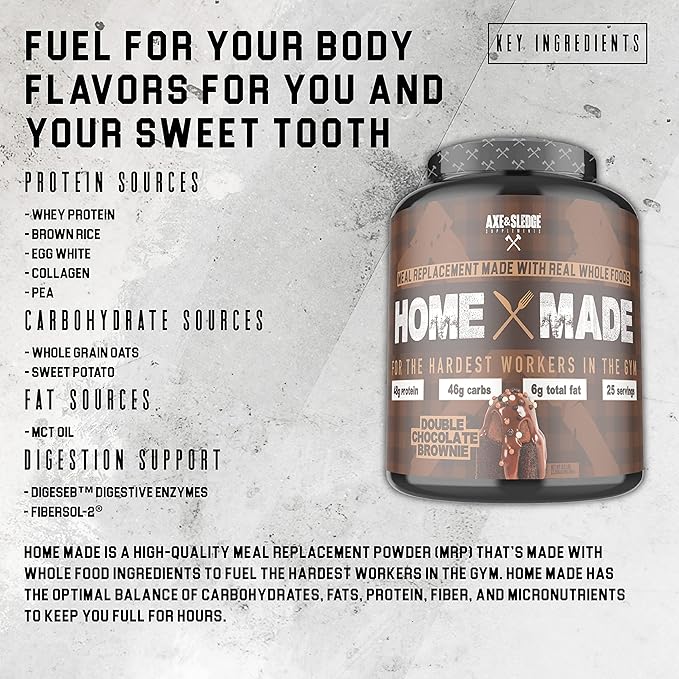 Axe &amp Sledge Supplements Home Made Whole-Foods-Based Meal Replacement Powder with Digestive Enzymes Protein Carbohydrates and Fats 25 Servings Chocolate Brownie
