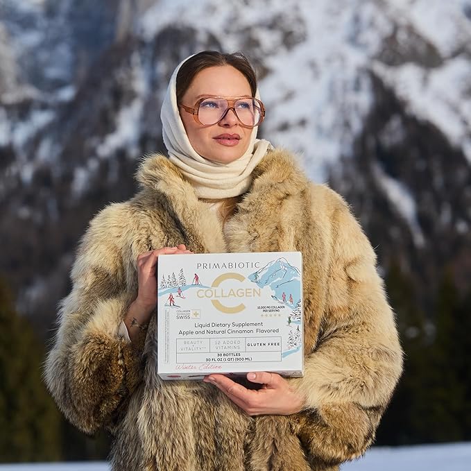 PRIMABIOTIC Liquid Collagen Winter Edition - High Collagen Content [10000 Mg] Per Serving - Hydrolyzed Collagen and 12 Vitamins - Gluten Free- 450 Ml - Pack of 30 Bottles x 30 Ml