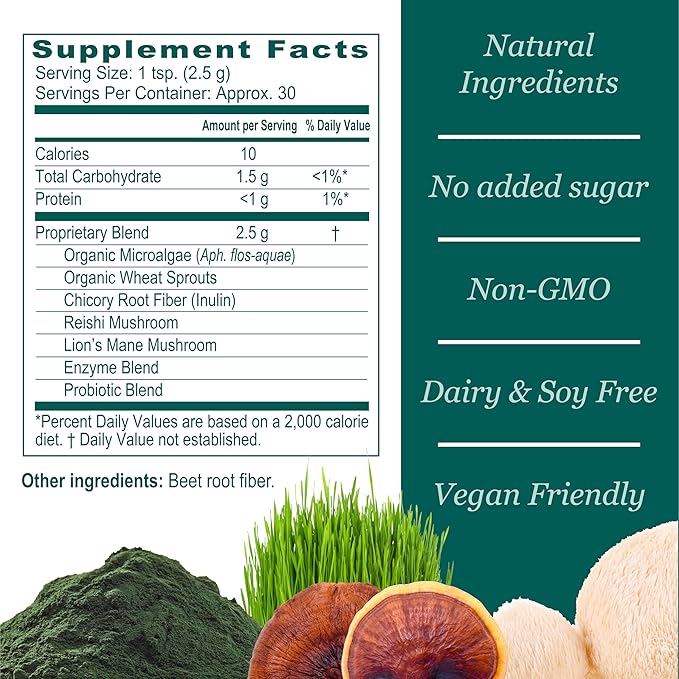 New Earth Super Blue Green Greens Made Greater Powder Supplement | Protect and Support Gut Brain &amp Whole Body Systems - a Better Greens Powder | Superior Nutrients for Maximal Health. - 30 Days