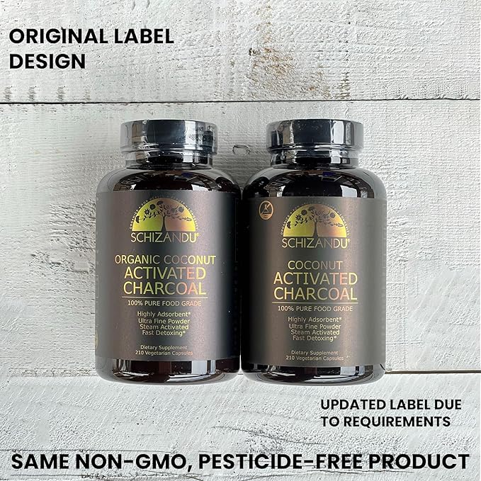 Schizandu Activated Coconut Charcoal Capsules – Vegan Organic Non-GMO No Additives – 210 Count X-Large Bottle