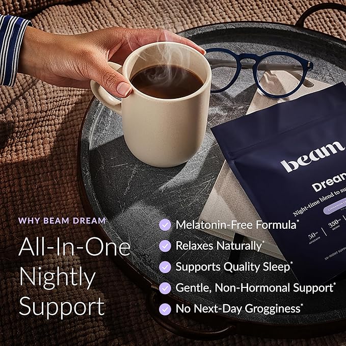 Beam Dream Sleep Powder L-Theanine Apigenin Reishi and Magnesium Third Party Tested Natural Sleep Aid &amp Sleep Supplement Health and Wellness Gift Natural Sleep Support Non-GMO 30 Servings