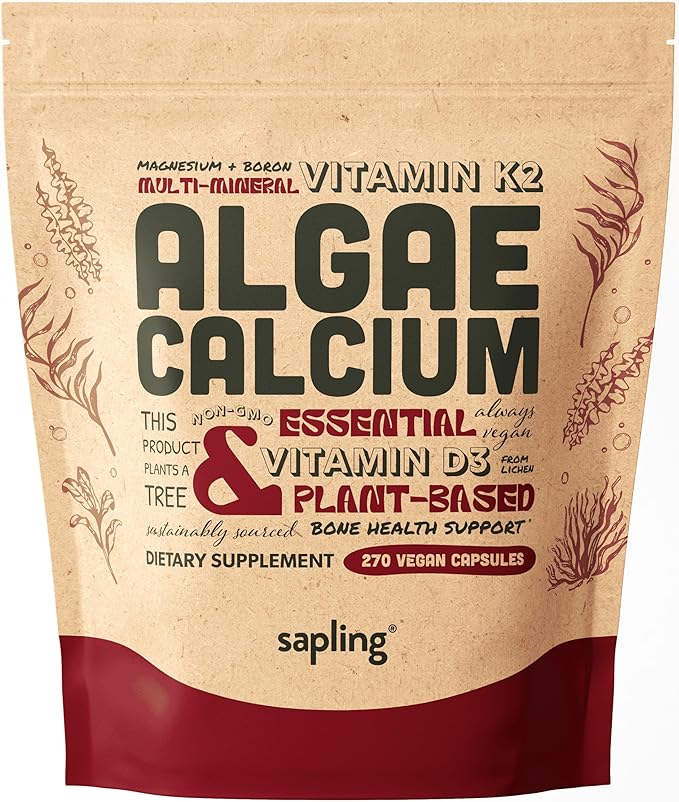 Calcium Supplement - Whole Food with Vitamin K2 &amp D3 Magnesium Zinc Boron Mineral Complex. Sourced Sustainably from Red Algae. for Bone Strength and Support. Non-GMO &amp Vegan (270 Count)