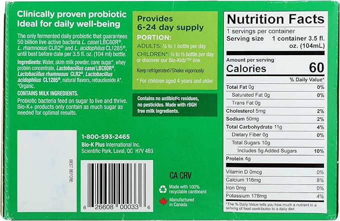 Bio-K Plus Vanilla Probiotic 6 Count 3.5 Fz
