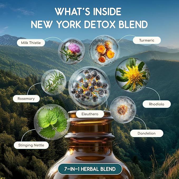 HerbEra New York Herbal Detox Blend - USDA Organic Extract Made in USA | Immune &amp Liver Support Liquid Drops | Dandelion Root Eleuthero Milk Thistle Rhodiola Turmeric | 2 fl oz