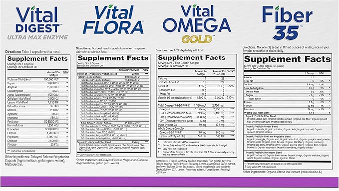 Vital Planet – Gut Check Hope Formula Kit by Brenda Watson - 4 Product Package with Women 55+ Probiotic 30 Cap Fiber 35 Powder 6.7oz Vital Omega Oil 60 Softgels and Digestive Enzyme 90 Cap