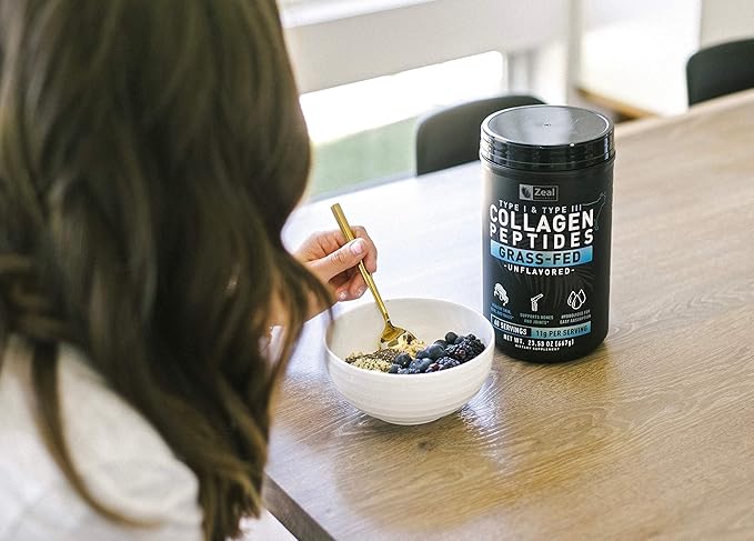 Zeal Naturals Hydrolyzed Collagen Peptides Powder 10g Protein | Grass-Fed Collagen for Women &amp Men | Essential Amino Acids | Hair Skin Nails Bone Health | 60 Servings Unflavored 23.53 oz.