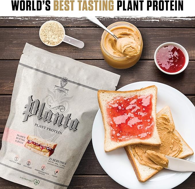 Ambrosia Planta - Plant-Based Protein Powder 20g | Dairy Free Vegan Protein Powder with BCAA Amino Acids | Keto-Friendly No Added Sugar | 25 Servings | Peanut Butter &amp Jelly