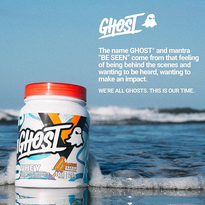 GHOST Clear Whey Isolate Protein Powder Orange Cream - 1.4 LB Tub 25G of Whey Protein - Post Workout Drink for Muscle Gain &amp Recovery – Sugar Free Soy Free &amp Zero Fat 20 Servings