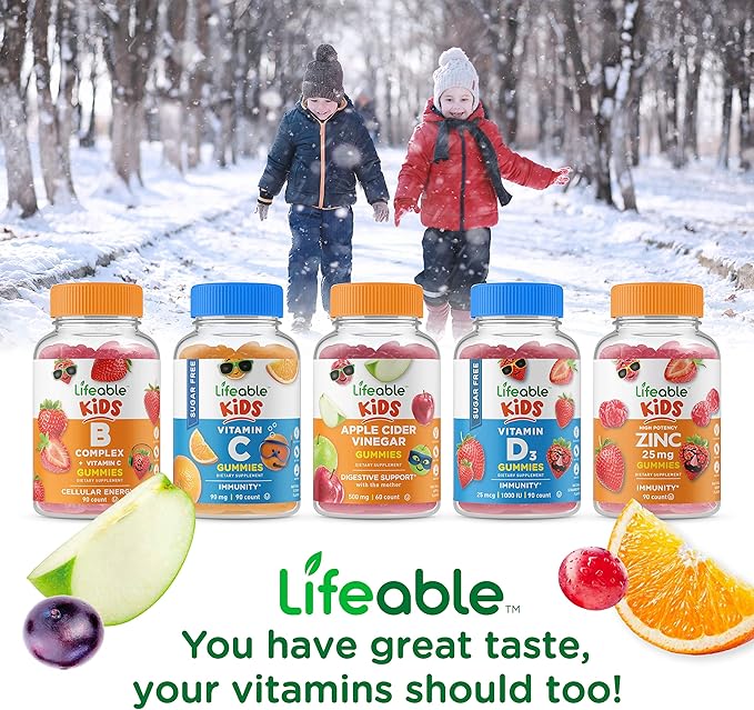 Lifeable Immune Support Kids + Biotin Kids Gummies Bundle - Great Tasting Vitamin Supplement Gluten Free GMO Free Chewable Gummy