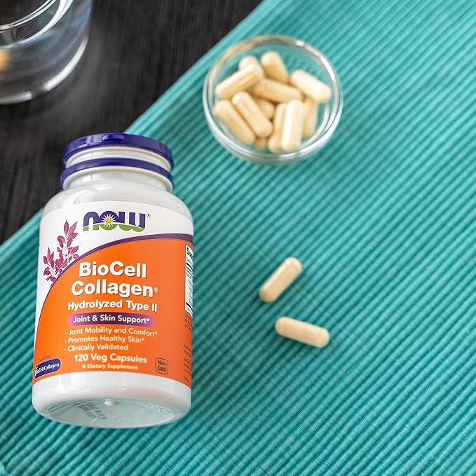 NOW Foods Supplements BioCell Collagen® Hydrolyzed Type II Clinically Validated 120 Veg Capsules
