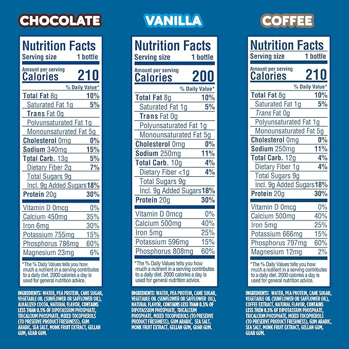 Ripple Plant Based Protein Shake Variety Pack | 20g of Quality Sourced Pea Protein Calcium Rich | Shelf Stable | Vegan &amp Non GMO | Dairy Soy Nut &amp Gluten Free | 12 Fl Oz Bottles (Pack of 1